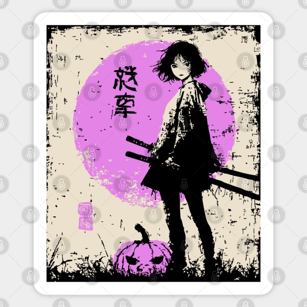 Anime Girl With Katana and Pumpkin Sticker by TuncGK